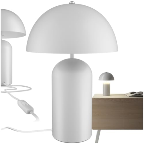 tectake® Tischlampe, Pilzform, Tischlampe Vintage Design, Tischleuchte, Leselampe, Nachtlicht, Lampe Wohnzimmer, Table Lamp, kleine Lampe, Tischlampe retro, Nachttischlampe mit Kabel - weiß