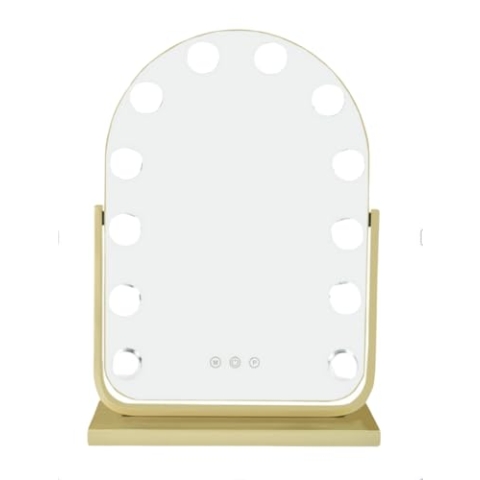 Luxaliving Hollywood Spiegel mit Lichtern Schminkspiegel für Schlafzimmer, Eitelkeit Gebogener Spiegel mit 12 Dimmbaren Lampen Smart Touch Control 3 Farben Beleuchtungsmodi, Gold 30 * 40