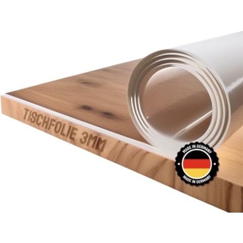 Trente Tischfolie 3mm dick - Tischschutz mit abgeschrägten Kanten - transparente Tischdecke Eckig - Schutztischdecke Größe wählbar - Schutzfolie Abwaschbar - 110x100