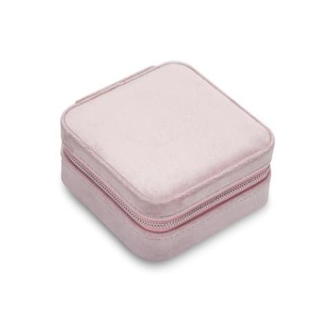 GLANZSTÜCKE MÜNCHEN Schmuck-Reisetäschchen Samt pink 11,5 x 11,5 x 6 cm Schmuckaufbewahrung Schmucketui Schmuckschatulle für die Reise mit Spiegel