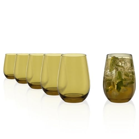 Stölzle Lausitz Wassergläser Elements Oliv 6er-Set 465 ml – Allroundgläser für Wasser, Saft & Cocktails – Hochwertige Trinkgläser aus bleifreiem Kristallglas – Spülmaschinengeeignet & stoßfest