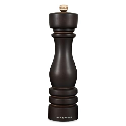 Cole & Mason H233019 London Pfeffermühle, mit Einstellbarem Mahlwerk, Schokolade Holz, 22cm, Precision+ mit Carbon-Mahlwerk, Gewürzmühle, Mühle für Pfeffer, Gewürze
