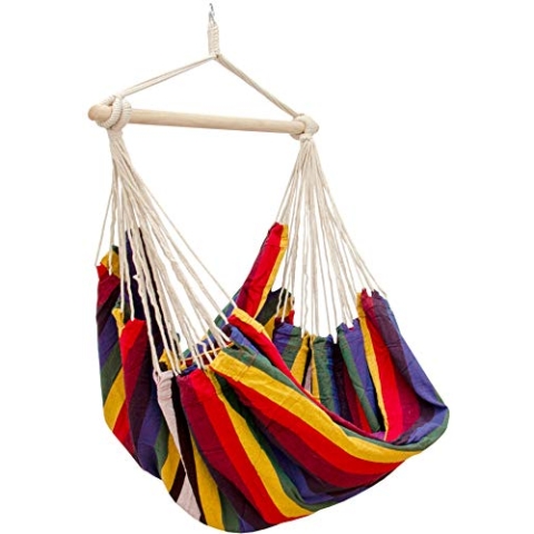 AMANKA Mehrpersonen Hängestuhl XXL Hängematte Familienhängematte max. 150 kg belastbar Riesiger Hängesitz 190x140 cm 100% Baumwolle Hängesessel inkl. Swivel Regenbogen