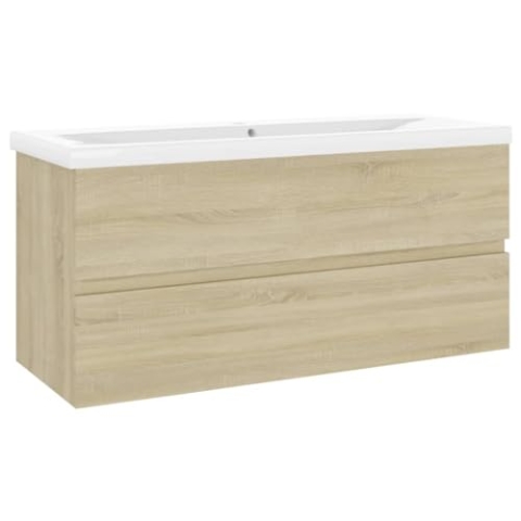 vidaXL Waschbeckenunterschrank mit Einbaubecken Unterschrank Badschrank Waschtisch Badezimmerschrank Hängeschrank Badmöbel Sonoma-Eiche Holzwerkstoff