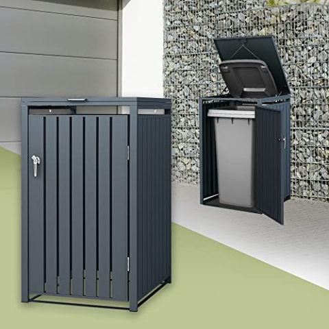 ML-Design Mülltonnenbox 1er für 1 Tonne, 240L, 68x80x116,3 cm, Anthrazit, Stahl, wetterfest, Abschließbare Mülltonnenverkleidung mit Klappdeckel und Tür, Müllbox Mülltonnecontainer Mülltonnenabdeckung