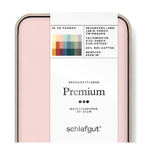 Schlafgut Premium Spannbettlaken 140x200cm bis 160x220cmPurple Light, Spannbetttuch aus weicher Biobaumwolle
