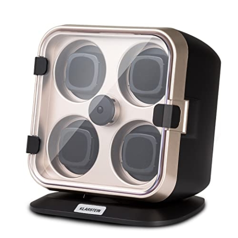 Klarstein Uhrenbeweger für Automatikuhren, Automatik-Uhrenbeweger für 4 Uhren, Automatikuhr Uhrenbeweger mit Acryl-Tür, Automatischer Uhrenbeweger, Blaue LEDs, Watch Winder Box mit 4 TPD Einstellungen