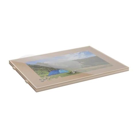Relaxdays Puzzlebrett, mit 4 Schubladen, für Puzzle bis 1000 Teile, drehbar, aus Holz, Puzzlematte, Puzzleplateau, Natur