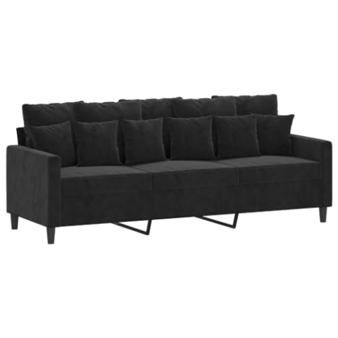 vidaXL Sofa 3-Sitzer, Loungesofa Couch mit Armlehnen Rückenkissen, Wohnzimmersofa Designsofa Metallgestell, Sitzmöbel Dreisitzer, Schwarz Samt