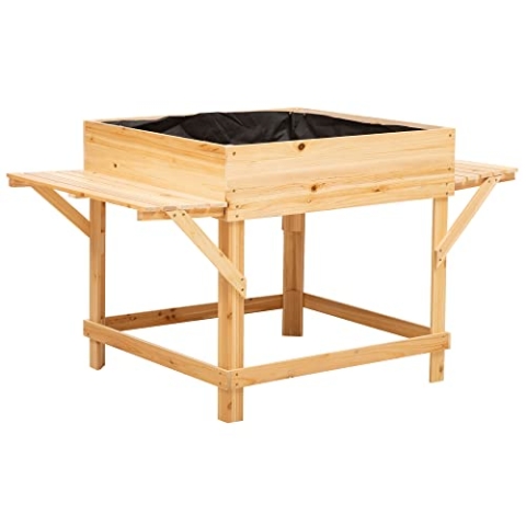 Outsunny Hochbeet aus Holz Pflanzkasten für Garten Balkon mit Ablage Blumenbeet Blumenkasten Natur 130 x 75 x 75 cm