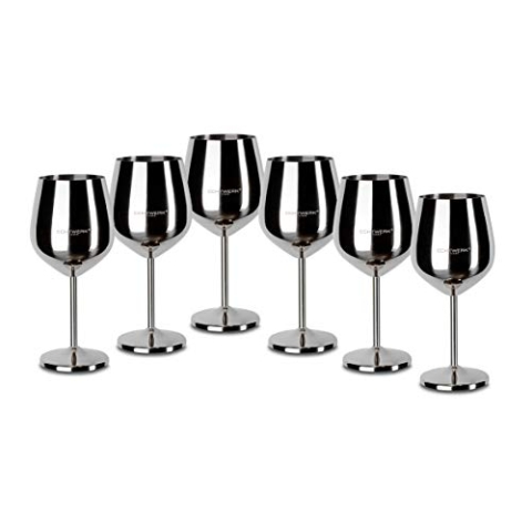 ECHTWERK bruchsichere Weingläser aus Edelstahl, Weinglas-Set, Rotweinglas, Campinggläser, Cocktailgläser, robust, unzerbrechlich, Silber Edition, 6tlg, 21x 7,3cm, 0,5L
