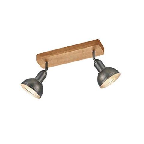 Trio Leuchten Deckenleuchte Delhi 803400267, Metall Nickel matt antik, Base Holz, exkl. 2x E14, Balken 2-flammig