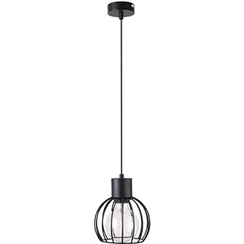 Schwarze Hängeleuchte offener Gitter Schirm Metall Stäbe E27 Kugel modern Pendellampe Wohnzimmer Loft