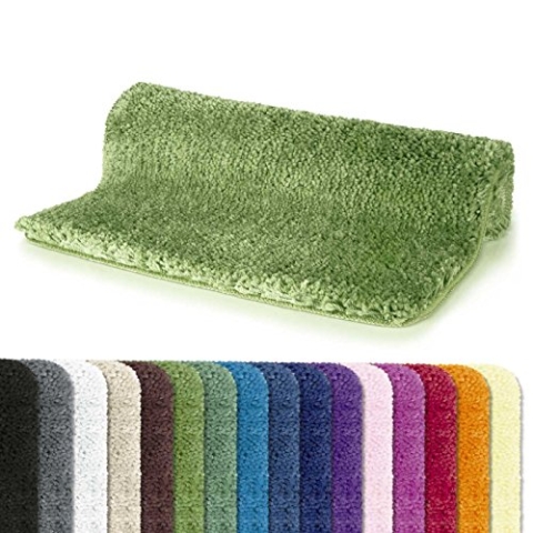 Spirella Badteppich Badematte Duschvorleger Mikrofaser Hochflor | flauschig | rutschhemmend | geeignet für Fußbodenheizung | 60x90 cm | Olive Grün, Olivgrün