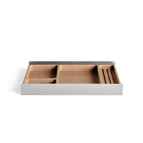 Raico Schreibtischablage mit Fächern, Kork & Aluminium, Auffangbehälter, Stiftablage, geholte Alternative Schublade für Schreibtisch-Aufbewahrung, Schreibwaren-Organizer (Light)