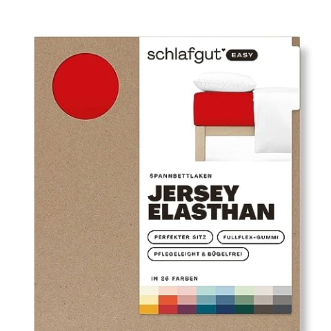 Schlafgut Easy Jersey Elasthan Spannbettlaken 180x200 bis 200x220 Red Deep, Spannbetttuch aus superweicher Baumwolle mit Elasthan