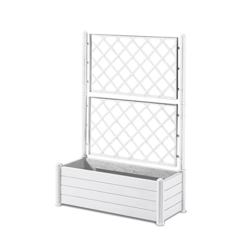 Stefanplast Blumenkasten, rechteckig, mit Spalier, Holz-Finish, 100 x 43 x 35 cm, 80 l, Weiß