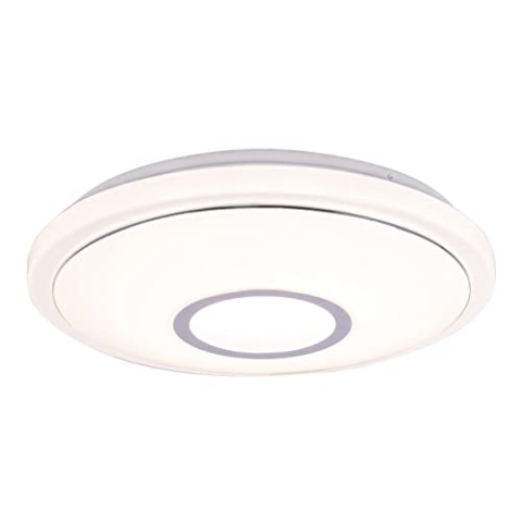 Globo Deckenleuchte Metall weiß Acryl opal Chromring Sparkle Dekor kompatibel mit Smart Home und Alexa dimmbar Fernbedienung Farbwechsler Farben fixierbar 41386-16SH