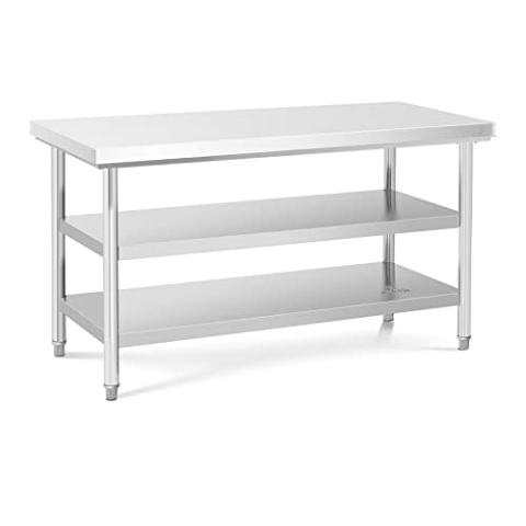 Royal Catering Edelstahltisch 150 x 70 cm bis zu 500 kg Traglast 3 Ebenen Arbeitstisch Edelstahl Gastro Tisch