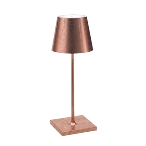 Zafferano, Poldina Pro Mini Lampe mit Kupferfarbenes Blatt, Kabellose, Wiederaufladbare Tischlampe mit Touch Control, Für den Innenbereich Geeignet, Dimmer, 2200-3000 K, Höhe 30 cm