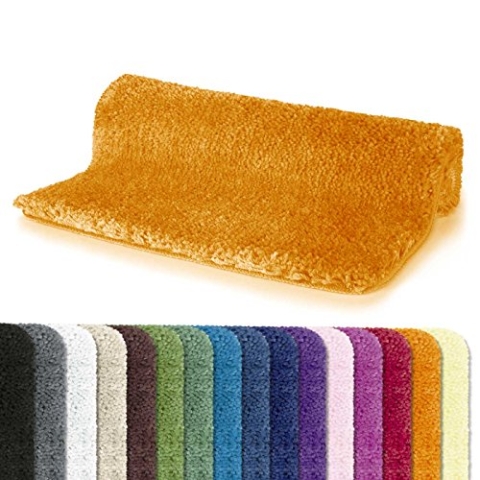 Spirella Badteppich Badematte Duschvorleger Mikrofaser Hochflor | flauschig | rutschhemmend | geeignet für Fußbodenheizung | 80x150 cm | Orange