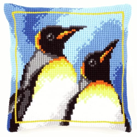 VERVACO Kreuzstich Stickpackungen Kissen Stickerei Set Anfänger Vorgedruckt Königspinguine DIY Set Kreativ Set Für Erwachsene Dekoratives Kissen ca. 40 x 40 cm Bastelset Handwerker Haus Dekoration