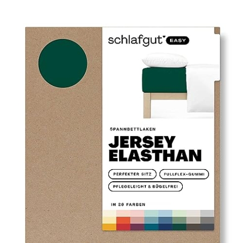 Schlafgut Easy Jersey Elasthan Spannbettlaken 140x200 bis 160x220 Green Deep, Spannbetttuch aus superweicher Baumwolle mit Elasthan