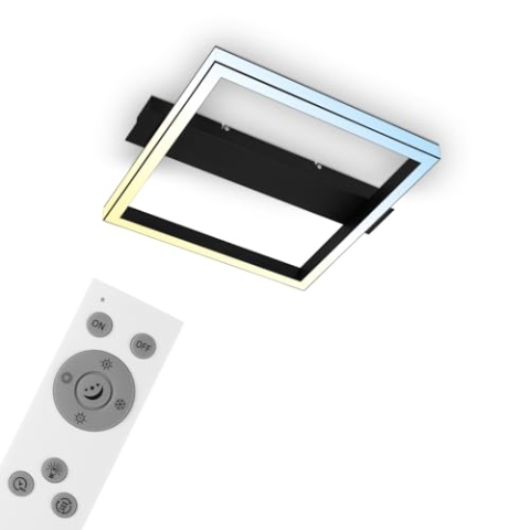 BRILONER - LED Deckenlampe Dimmbar, LED Deckenleuchte, Lampe, Wohnzimmerlampe, Schlafzimmerlampe, einstellbare Farbtemperatur, Fernbedienung, Nachtlicht- und Timerfunktion – 420x360x70 mm (LxBxH)