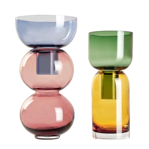 Cloudnola Wendbare Glas-Blumenvase und Knospenvase, 2er-Set, Rosa & Blau und Grün & Gelb, für Zuhause, Hochzeit und Veranstaltungsdekoration