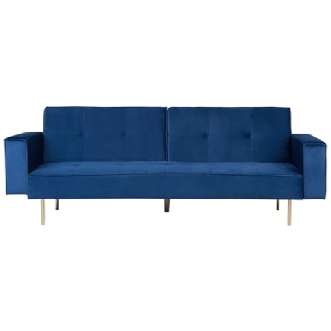 Beliani Moderner 3-Sitzer Schlaffunktion klassisches Design Marineblau Visnes