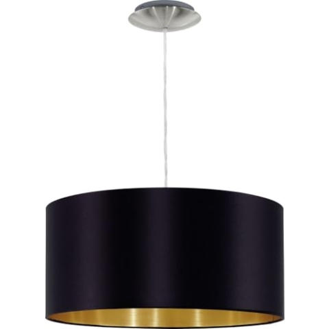 EGLO Pendellampe Maserlo, Textil Pendelleuchte, Hängeleuchte aus Metall in Silber und Stoff in Schwarz und Gold, E27 Fassung, Ø 38 cm