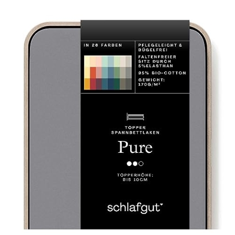 Schlafgut Pure Topper Spannbettlaken 180x200cm bis 200x220cm Grey Mid, Spannbetttuch aus weicher Biobaumwolle