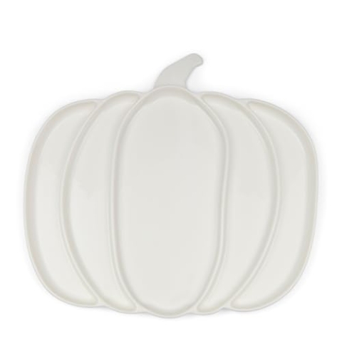 Riviera Maison Servierteller Weiß, Snackteller mit Fächern, Snackschale für Partys - Pumpkin Servierplatte Kürbis - Porzellan - Handgefertigt - (LxBxH) 33,5x25x2