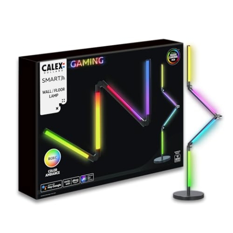 CALEX Gaming Stehlampe - Razer Chroma Kompatibel - Smart Home - RGBIC Synchronisation für PC - Anti-Rutsch - Music Sync - 140 cm