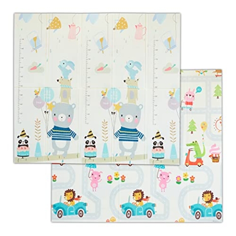 Relaxdays Spielmatte Tiere, beidseitig, schadstofffrei, abwaschbar, 195x175 cm, XPE-Schaumstoff, Spielteppich Baby, bunt