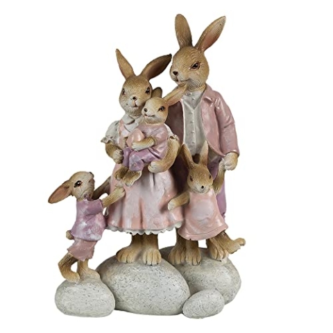 Clayre & Eef Dekoration, Hasenfamilie aus Harz, Vintage-Farben, 11 x 6 x 18 cm 6PR3540