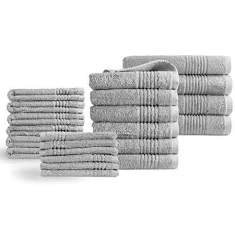PHLOX Handtuch Set 22-teilig – 100% Baumwolle – Oeko-Tex Made in Green zertifiziert | 600 g/m² – Weiche & saugfähige Qualität – Inklusive 4x badetuch, 6x handtücher set, 6x Gästetüchern, 6x washcloths