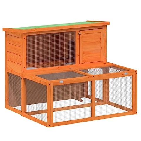 vidaXL Kaninchenstall, Hasenstall mit Nistkasten Freilaufgehege, Kaninchenkäfig für Außenbereich, Kleintierstall Kleintierhaus, Braun Massivholz Kiefer