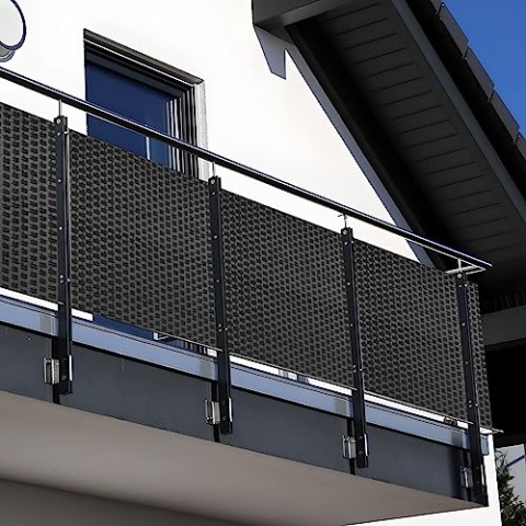 NYVI Polyrattan Balkon Sichtschutz Privafence 100x500 cm Anthrazit - Balkonbespannung mit Metallösen - UV-fest, Witterungsbeständig, 100% Blickdicht - Balkonumspannung Balkonumrandung 1x5 m