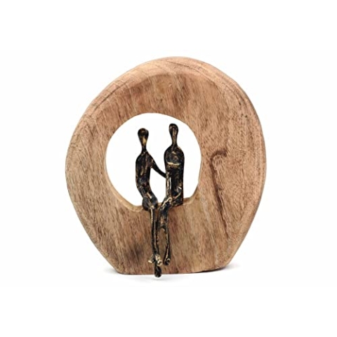 Casablanca Deko Skulptur Figur - Dekoration Wohnzimmer aus Holz und Aluminium - Fabe: Braun Silber - Höhe 24cm