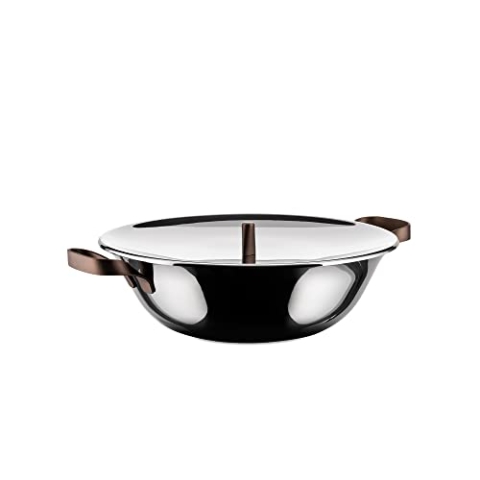 Alessi edo Wok mit Griffen, Metall, Stahl, braun