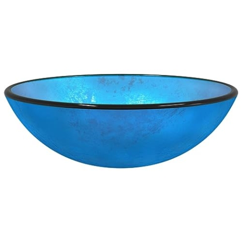 vidaXL Waschbecken, Becken für Badezimmer Waschraum Nasszelle, Aufsatzwaschbecken über der Theke, Waschschale Waschtisch, Hartglas Blau