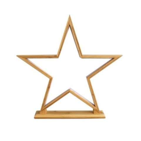 Novaliv LED Stern Lampe 55cm - Naturholz Tischleuchte Mit Stromkabel, SMD Warmweiß Weihnachtsstern Beleuchtet Innen - Weihnachtsdeko Holz Nachttischlampe Weihnachtsbeleuchtung