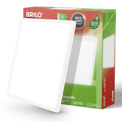BRILONER - LED Deckenleuchte Effizienzklasse A, ca. 50.000h Licht, 14W bei 3000lm, LED Panel flach, helle energiesparende Deckenlampe Wohnzimmer, Küchenlampe, Wohnzimmerlampe 42x42x3 cm, Weiß