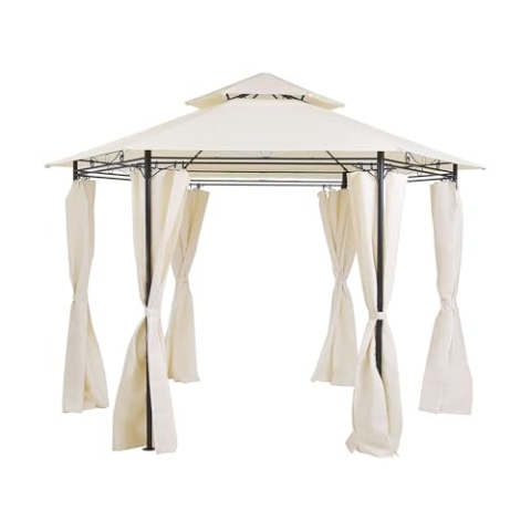 Beliani Garten-Pavillon mit Dach und Seitenwänden beige rund moderner Stil Portel