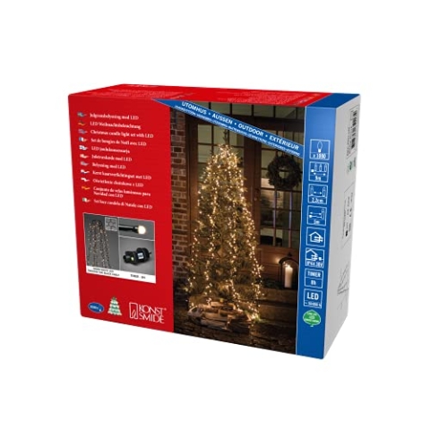 Konstsmide Micro LED Compactlights Baummantel mit Ring, 6 Stränge à 180 gefrostete Dioden, 8h Timer, 1080 warm weiße Dioden, 30V Außentrafo (IP44), 9W, schwarzes Kabel - 6651-130