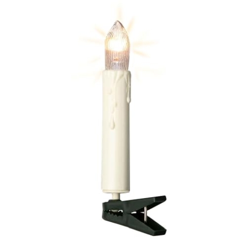 hellum Lichterkette Weihnachtsbaum, 15 Christbaumkerzen in elfenbein mit Wachstropfen und Clip, Weihnachtsdeko, beleuchtete Länge 9.8m, Fassungsabstand 70cm, Kabelfarbe grün <59 Lumen 611533