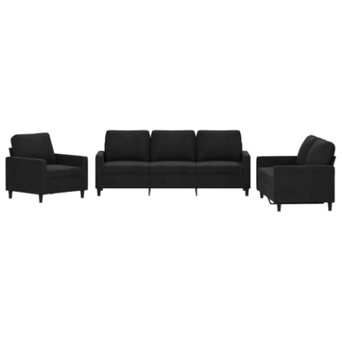 vidaXL Sofagarnitur 3-TLG., Sessel Couch mit Kissen, Sofa Wohnzimmersofa mit Armlehnen, Couchgarnitur Designsofa Sitzmöbel Polstermöbel, Schwarz Samt