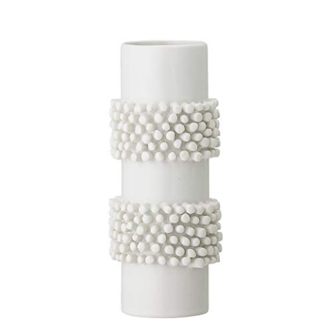 Bloomingville Barrit Vase aus Steingut, Weiß mit Struktur, Maße: 8,5cm x 8,5cm x 20,5cm, 82047447