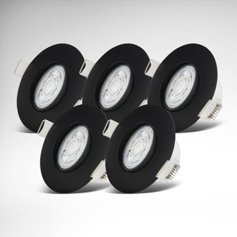B.K.Licht - 5er Set LED Einbaustrahler 230V, schwenkbarer LED Strahler für das Badezimmer IP65, Deckenstrahler stufenlos dimmbar, Spots, Deckenspots, Badezimmerlampe, Schwarz, 90x42 mm (DxH)